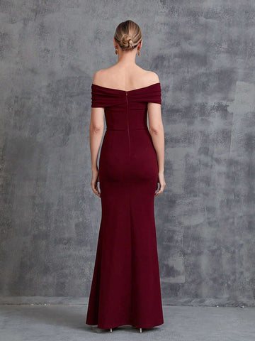 Women's Off Shoulder Stereo Flower Mermaid Hem Party Dress