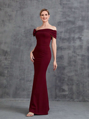 Women's Off Shoulder Stereo Flower Mermaid Hem Party Dress