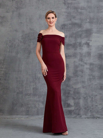 Women's Off Shoulder Stereo Flower Mermaid Hem Party Dress