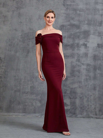 Women's Off Shoulder Stereo Flower Mermaid Hem Party Dress