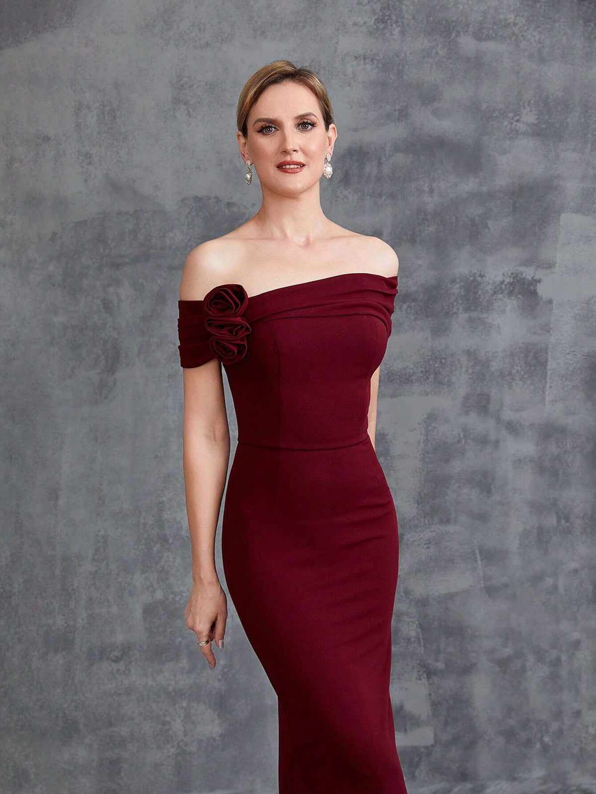 Women's Off Shoulder Stereo Flower Mermaid Hem Party Dress