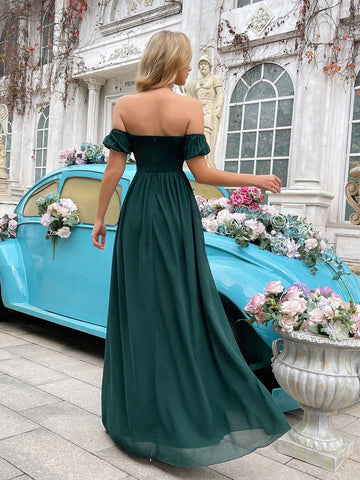 Women's One Shoulder Flower Embellished Bridesmaid Dress