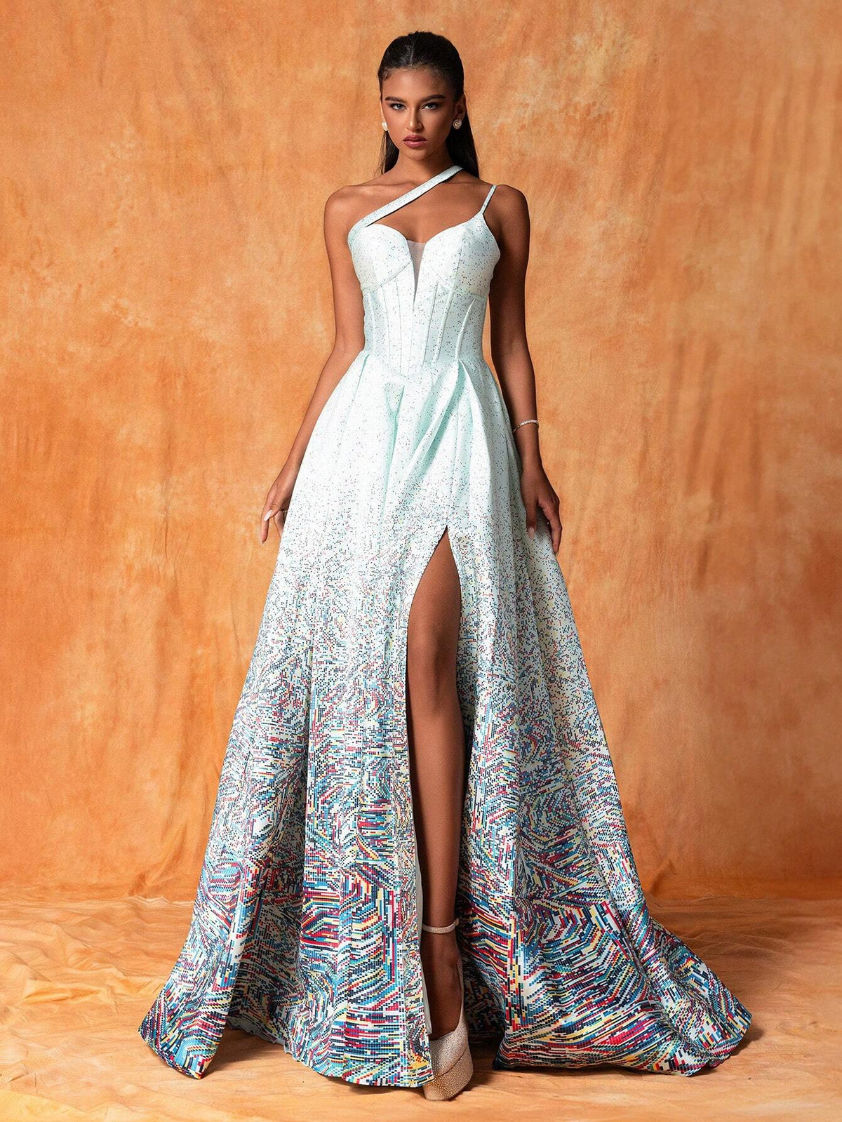 Women's One Shoulder Hollow Out Sleeveless Maxi French Style Elegant Evening Dress With High Side Slit