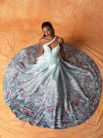 Women's One Shoulder Hollow Out Sleeveless Maxi French Style Elegant Evening Dress With High Side Slit