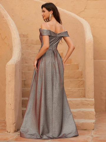 Women's Open Shoulder Ruched Party Evening Dress Woman Formal Ball Gown