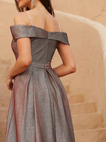 Women's Open Shoulder Ruched Party Evening Dress Woman Formal Ball Gown