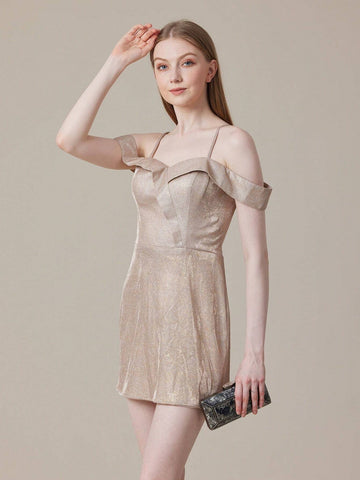 Women's Open Shoulder Sparkly Cocktail Party Dress, Evening Gown