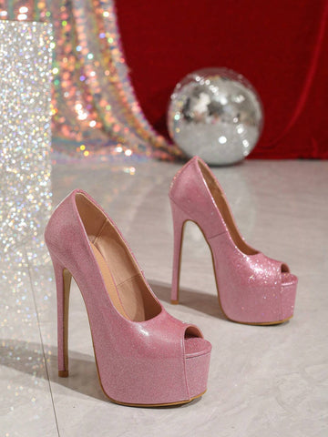 Women's Open Toe Stilettos High Heels Fashion Shoes, Pink
