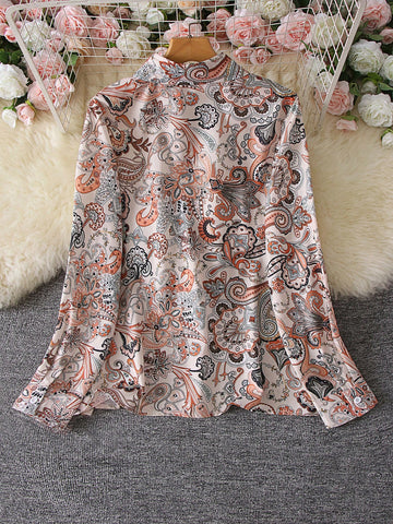 Women's Paisley Print Fashionable Elegant Casual Loose Long Sleeve Shirt