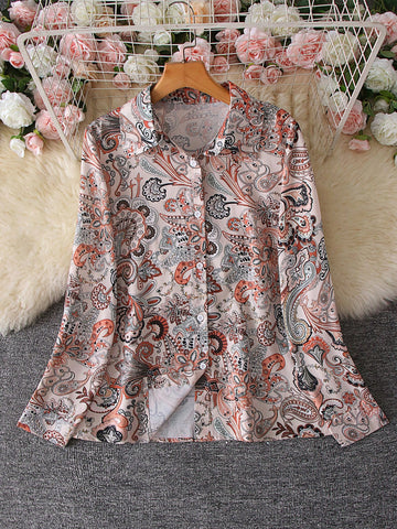 Women's Paisley Print Fashionable Elegant Casual Loose Long Sleeve Shirt