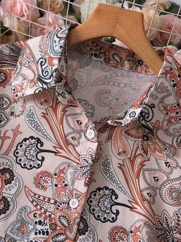 Women's Paisley Print Fashionable Elegant Casual Loose Long Sleeve Shirt