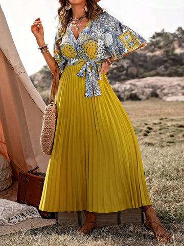 Women's Paisley Print Pleated Dress