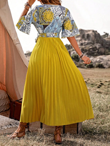 Women's Paisley Print Pleated Dress