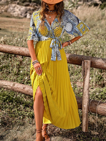 Women's Paisley Print Pleated Dress
