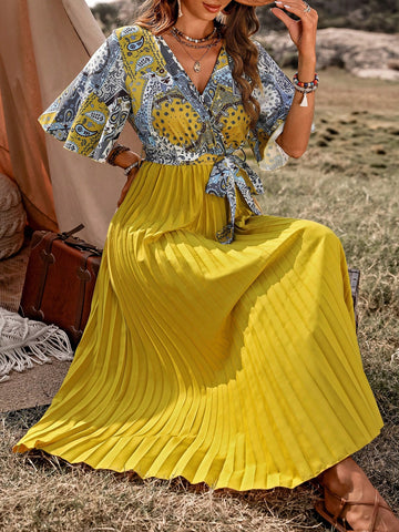 Women's Paisley Print Pleated Dress