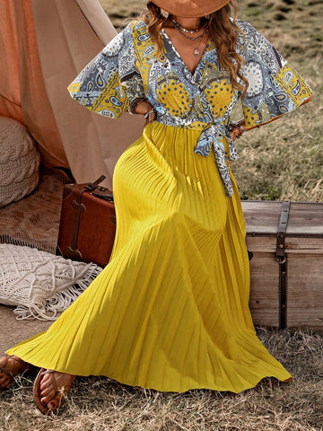 Women's Paisley Print Pleated Dress