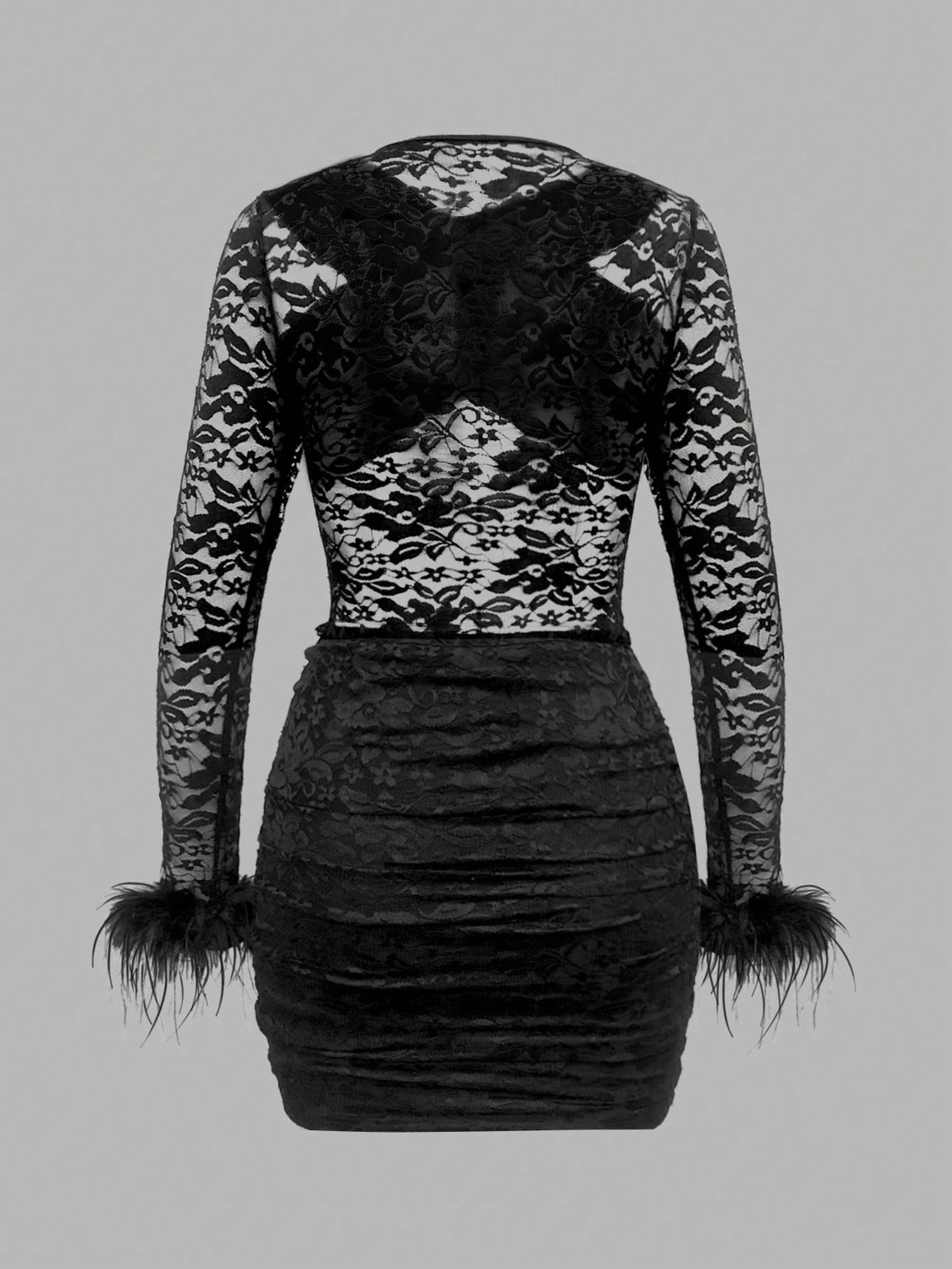 Women's Party Lace Patchwork Feather Tassel Super Mini Bodycon Dress