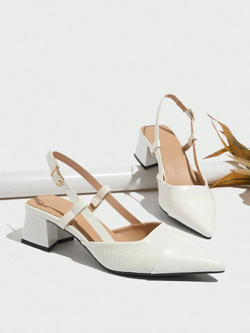 Women's Patchwork Solid Color Pointed Toe Slingback Thick Heel Slip-On Closed Toe High Heels,