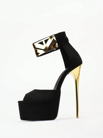 Women's Peep Toe High Heel Fashion Shoes, Gold Glitter