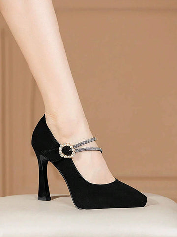 Women's Peep Toe High Heel Shoes, Stiletto Heel Single Strap Elegant Pumps