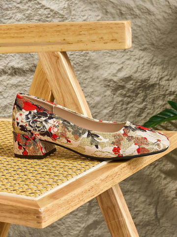 Women's Pink Embroidered Thick Heel Wedding Shoes, Fall/Winter