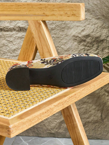 Women's Pink Embroidered Thick Heel Wedding Shoes, Fall/Winter