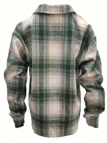 Women's Plaid Drop Shoulder Cargo Pocket Shirt For Autumn