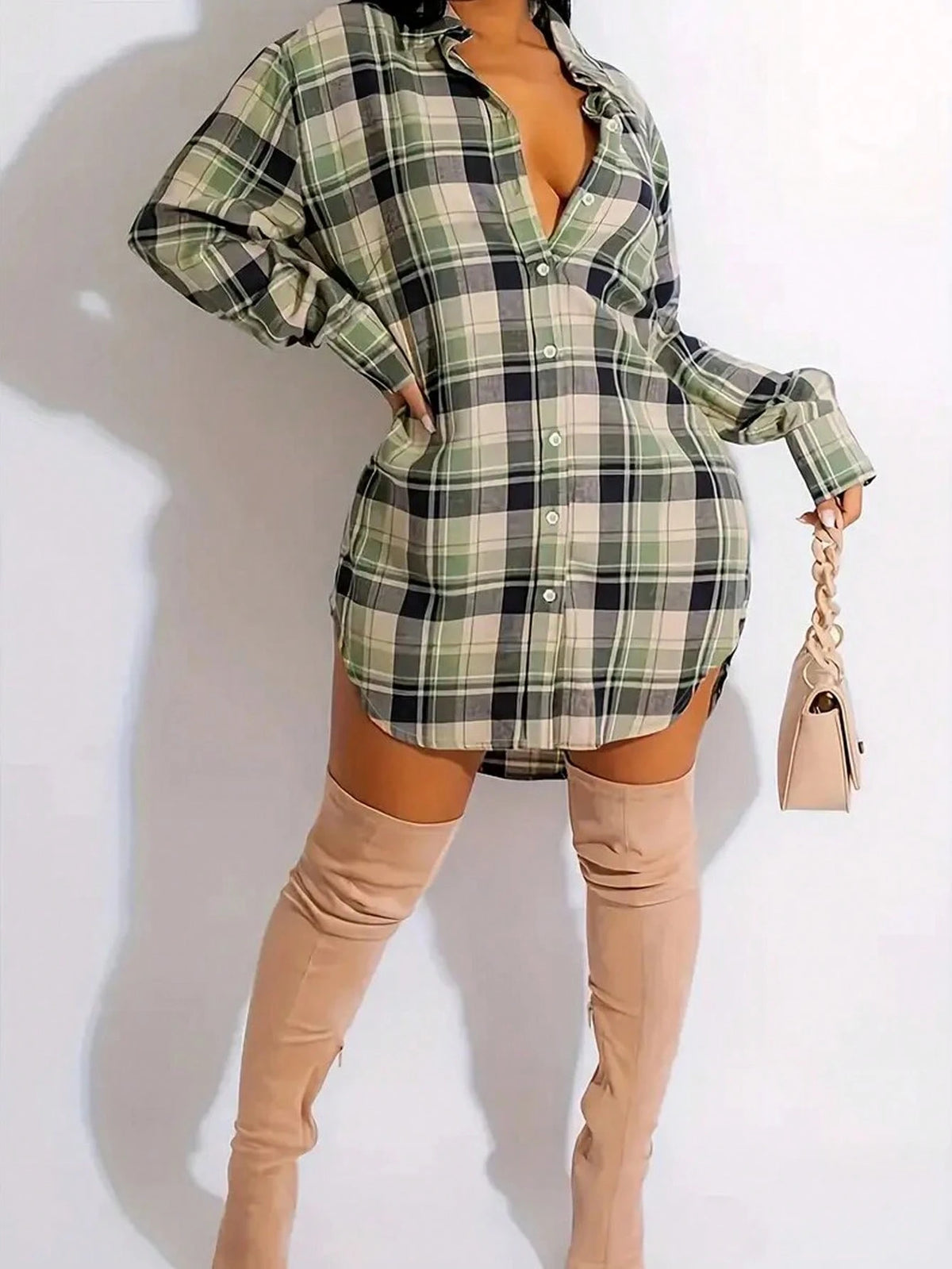 Women's Plaid Drop Shoulder Long Sleeve Single-Breasted Casual Shirt