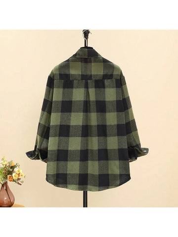 Women's Plaid Long Sleeve Single-Breasted Pocket Casual Shirt, Autumn