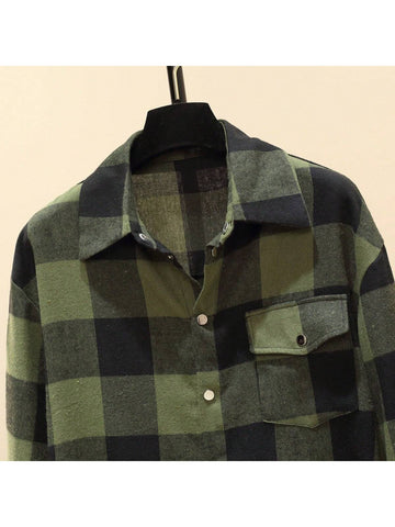 Women's Plaid Long Sleeve Single-Breasted Pocket Casual Shirt, Autumn