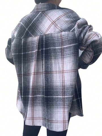 Women's Plaid Long Sleeve Single Breasted Casual Pocket Loose Shirt, Autumn
