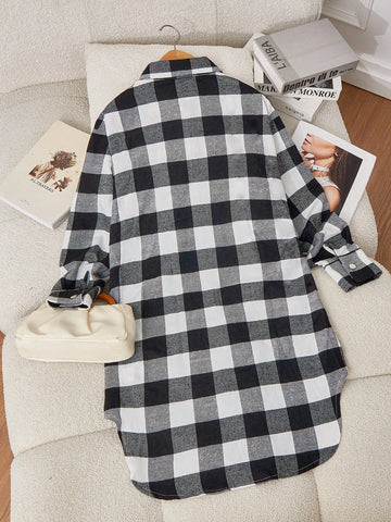 Women's Plaid Mid-Length Loose Pocketed Shacket