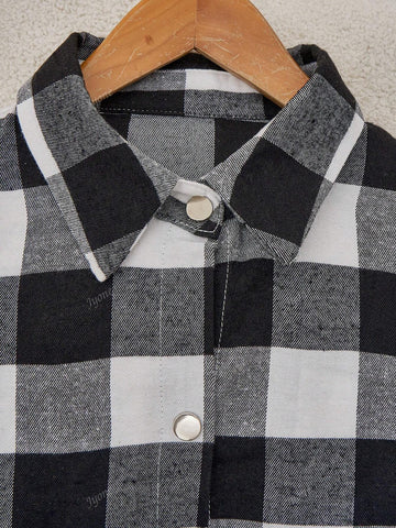 Women's Plaid Mid-Length Loose Pocketed Shacket