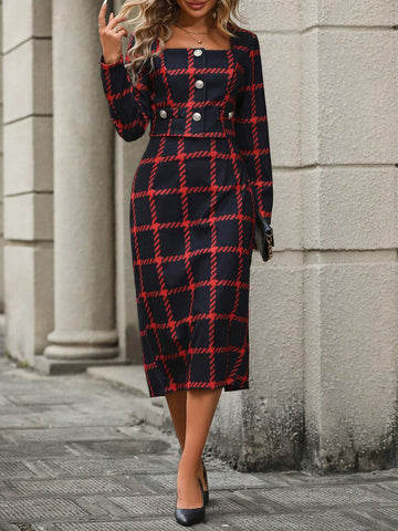 Women's Plaid Pattern Short Jacket And Skirt Set