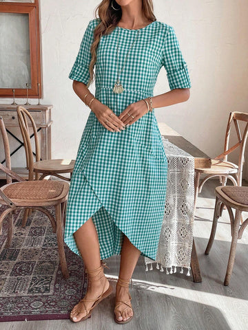 Women's Plaid Printed Cocoon Style Dress