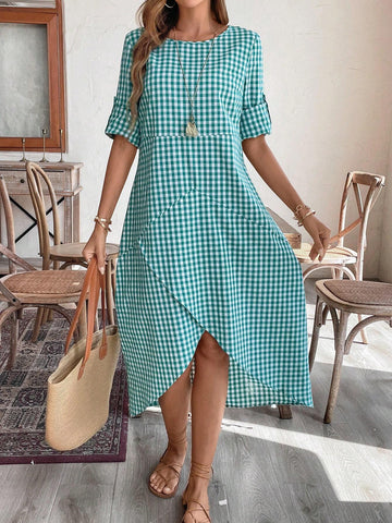 Women's Plaid Printed Cocoon Style Dress