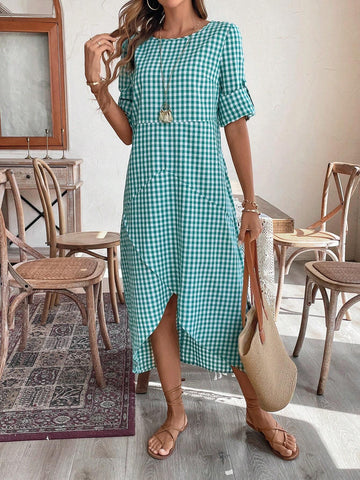 Women's Plaid Printed Cocoon Style Dress