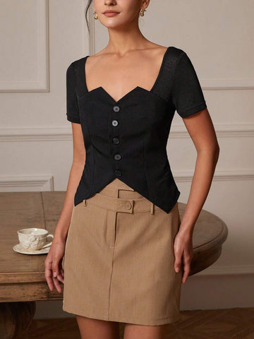 Women's Plain Color Double Layer High Waist Skirt