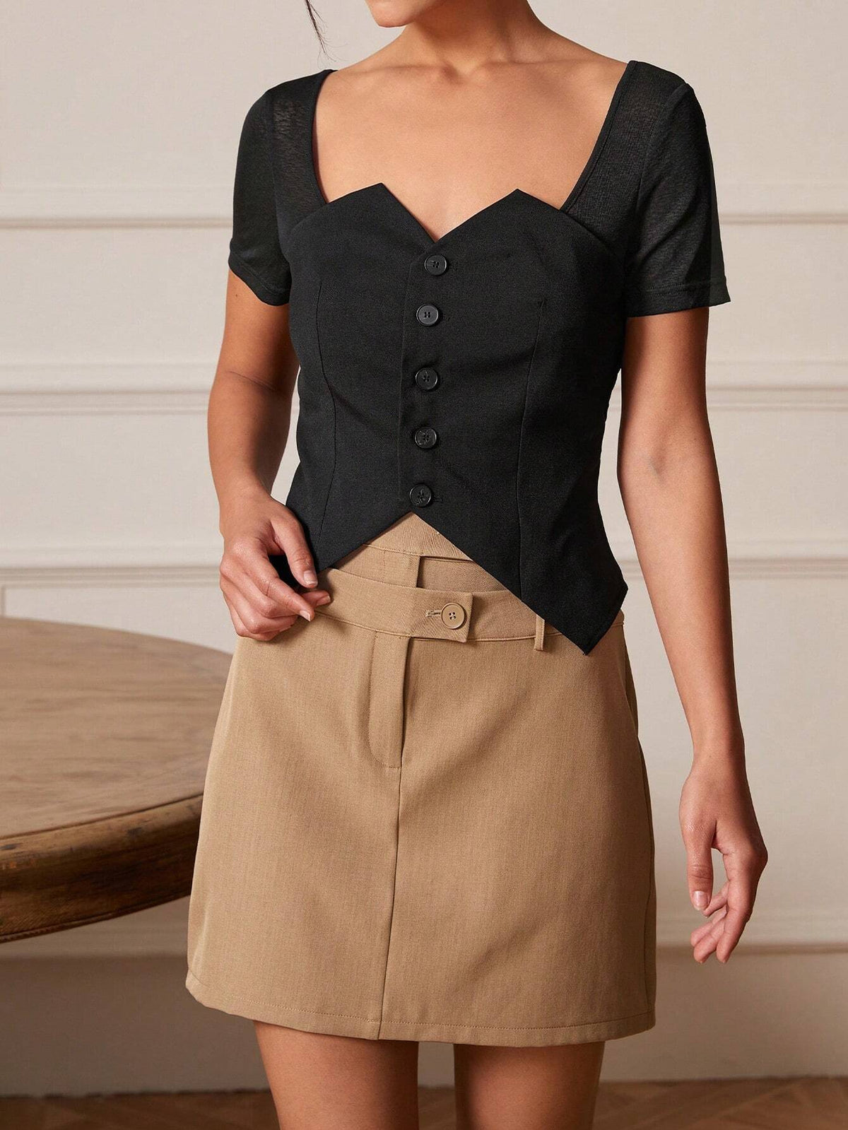 Women's Plain Color Double Layer High Waist Skirt