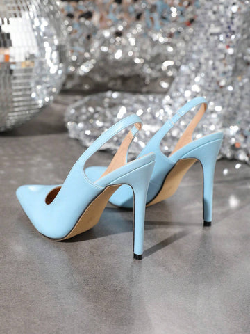 Women's Plain Leisure Shoes, Fashion Pointed Toe Stiletto Heels With Back Strap Detail