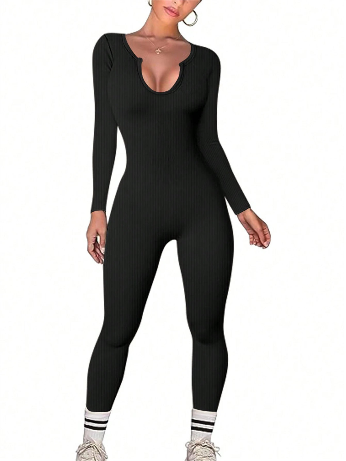 Women's Plunge Neck Long Sleeve Bodysuit