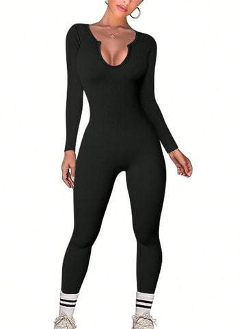 Women's Plunge Neck Long Sleeve Bodysuit