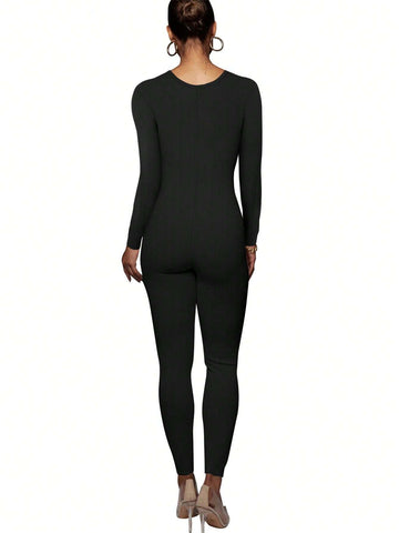 Women's Plunge Neck Long Sleeve Bodysuit