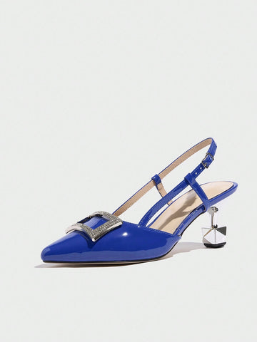 Women's Pointed-Toe Metallic High Heels With Rhinestone Buckle