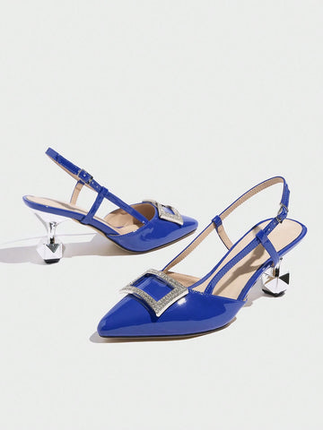 Women's Pointed-Toe Metallic High Heels With Rhinestone Buckle