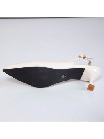 Women's Pointed Shallow Mouth Work Shoes With Thin Heels And Hollow Design, One Belt Buckle, Beige For Spring And Summer