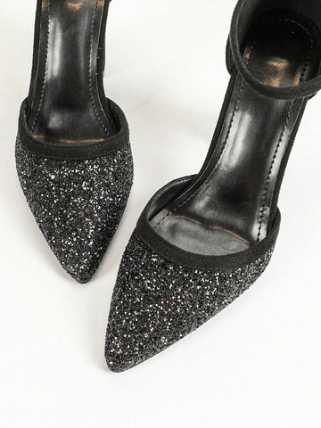 Women's Pointed Toe Chunky Heel Slip-On Pumps, Simple & Elegant Hollow-Out Design,