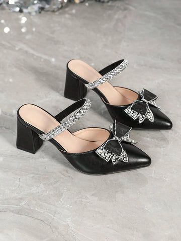 Women's Pointed Toe Chunky Heels High Heels, Daily Fashion French Elegant Sexy Wedding Party Rhinestone Pumps