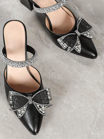 Women's Pointed Toe Chunky Heels High Heels, Daily Fashion French Elegant Sexy Wedding Party Rhinestone Pumps