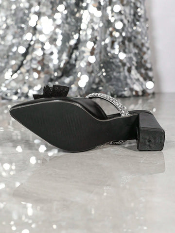 Women's Pointed Toe Chunky Heels High Heels, Daily Fashion French Elegant Sexy Wedding Party Rhinestone Pumps